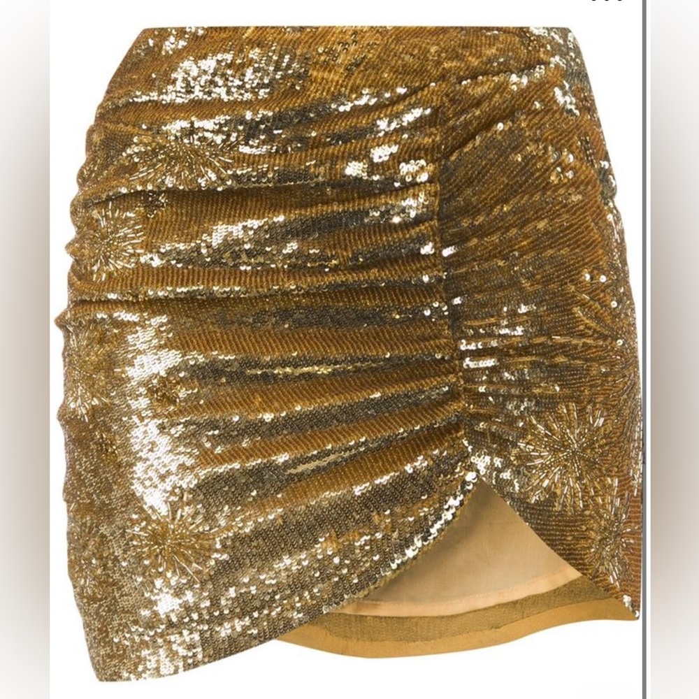 Retrofete Gold Sequin Draped Mini Skirt - NWT Size M
